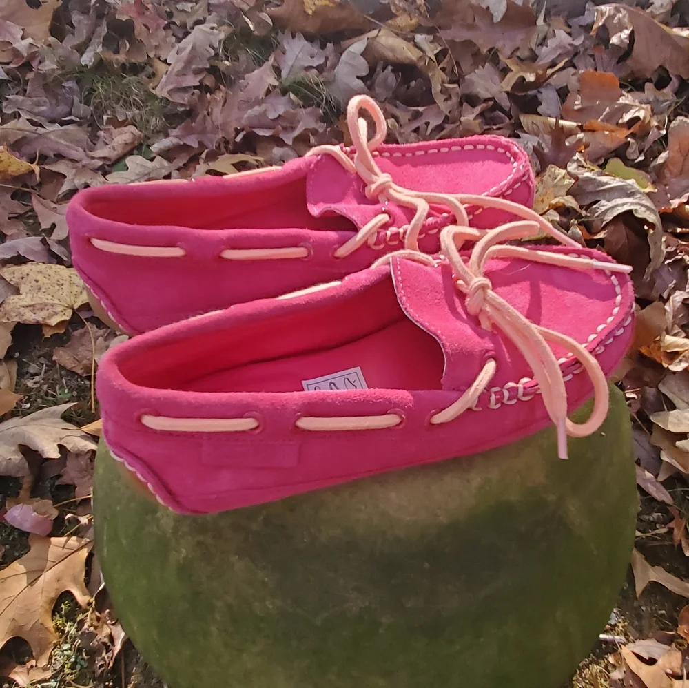 COLE HAAN GRANT DRIVER MOCCASINS LOAFERS PINK SUEDE GIRLS (NWOT)